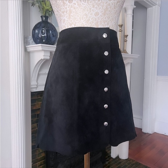 ISABEL MARANT ETOILE Anna Black Suede Silver Button Snap Mini Skirt Size‎ Large - Picture 5 of 15